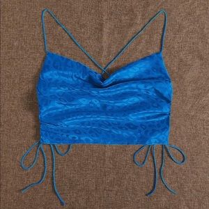 Leopard Drawstring Side Crisscross Crop Cami Top